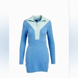 Retro Blue Half- Zip Sweater Dress